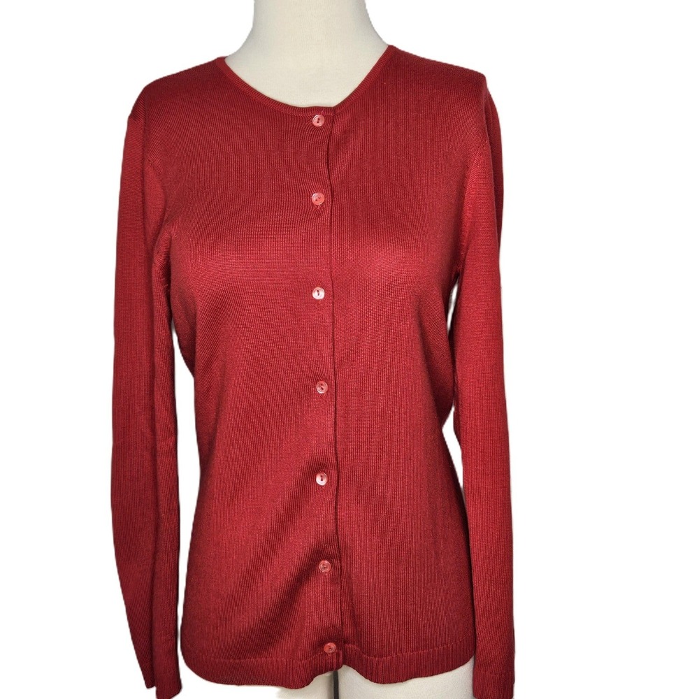REAL CLOTHES Saks Fifth Avenue Red Silk Cashmere Cardigan Women's M Button Front